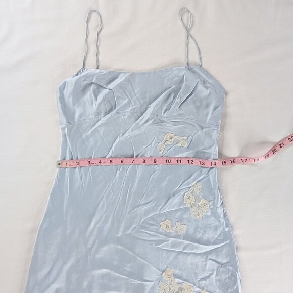 Y2k Soft Blue Cream Silk Lace Trim Chemise Slip Dress and Matching Robe - Picture 4 of 14